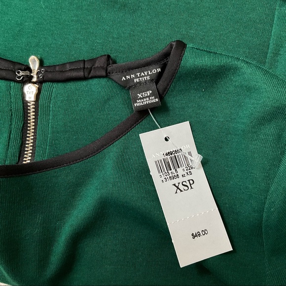 Ann Taylor Hunter Green Blouse, Shirt with back Bow, Bodycon Petite XS - Picture 8 of 13